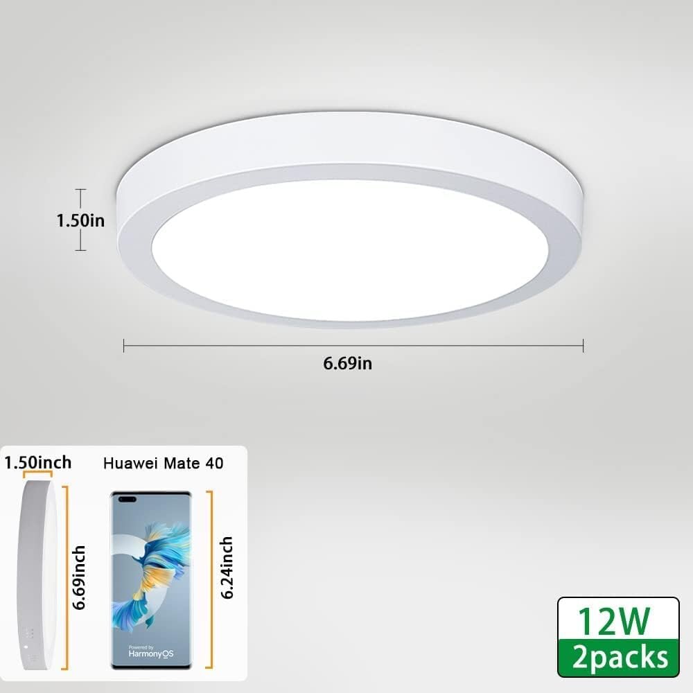 2 pakuotės 6,69 colio LED paviršiuje montuojamas skydinis lubų šviestuvas - 12W (100 W ekvivalentas) minkštas šiltas plokščias įleidžiamas apatinis žibintas цена и информация | Sieniniai šviestuvai | pigu.lt