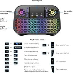 Mini belaidė klaviatūra su Touchpad Mouse Combo, 7 spalvų RGB apšvietimas, skirta Android TV Box, Smart TV, kilimėliui, kompiuteriui, HTPC, planšetiniam kompiuteriui ir Windows OS цена и информация | Мыши | pigu.lt