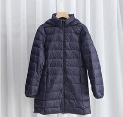 (4xL-Navy Blue)Kepurė Nuimamas pūkinis paltas su gobtuvu žieminis moteriškas šviesus plonas baltas pūkinė striukė Parkas Moteriška ilga, šilta, didelio dydžio apatiniai drabužiai kaina ir informacija | Paltai moterims | pigu.lt