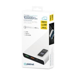 PLATINET Nešiojamas įkroviklis-akumuliatorius Power bank 10000mAh polimeras PD 3.0 QC 3.0 LED, baltas kaina ir informacija | Atsarginiai maitinimo šaltiniai (power bank) | pigu.lt