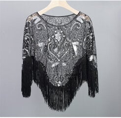 (One Size-2-Pullove black silve)Vasaros blizgučiai Kutai Pončai Moteriški Paltai Vakarėlių Apranga Cape Tinklinė Striukė Moteriška Apsiaustas Šaliai Casaco Viršutiniai drabužiai Apvyniojimai Moteriški drabužiai kaina ir informacija | Paltai moterims | pigu.lt