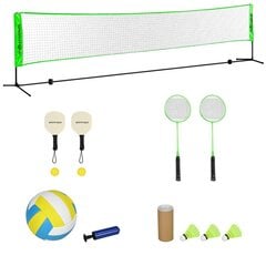 SPORTNOW badmintono rinkinys, badmintono tinklas su stovu, raketės, 4 raketės, reguliuojamas tinklinio tinklas, su krepšiu, skirtas naudoti patalpose ir lauke kaina ir informacija | Futbolo apranga ir kitos prekės | pigu.lt