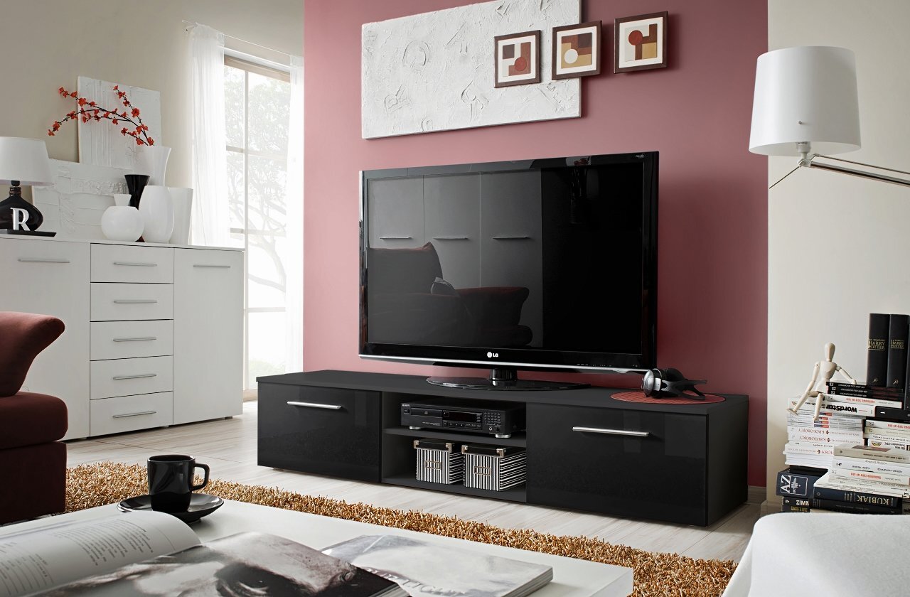 TV staliukas Bono II, juodas kaina ir informacija | TV staliukai | pigu.lt