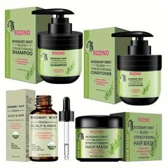 Rozmarinų, mėtų plaukų augimo šampūno ir aliejaus rinkinys Rozino Rosemary Hair Care Set, 4vnt kaina ir informacija | Priemonės plaukų stiprinimui | pigu.lt