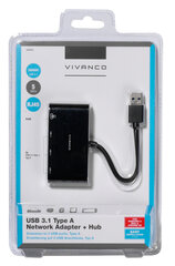 Adapteris VIVANCO USB A network adapter + HUB, 3x USB A, RJ 45 kaina ir informacija | Adapteriai, USB šakotuvai | pigu.lt