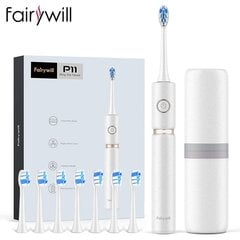 Fairywill P11 Sonic Whitening elektrinis dantų šepetėlis Įkraunamas USB įkroviklis Itin galingas vandeniui atsparus 4 galvutės ir 1 kelioninis dantų šepetėlis цена и информация | Электрические зубные щетки | pigu.lt