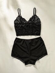 Klasikinis Sexy Contrast Lace Lingerie Set·Black·L kaina ir informacija | Kelnaitės | pigu.lt