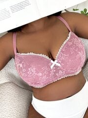 Plius gėlėtas nėrinių lankelis priekyje Underwire Bra·Dusty Pink·90D kaina ir informacija | Apatiniai marškinėliai moterims | pigu.lt