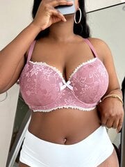 Plius gėlėtas nėrinių lankas priekyje Underwire Bra·Dusty Pink·90E kaina ir informacija | Apatiniai marškinėliai moterims | pigu.lt