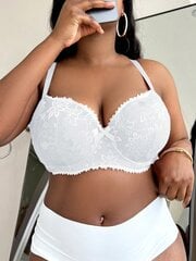 Plius gėlėtas nėrinių lankelis priekyje Underwire Bra·White·95C kaina ir informacija | Apatiniai marškinėliai moterims | pigu.lt