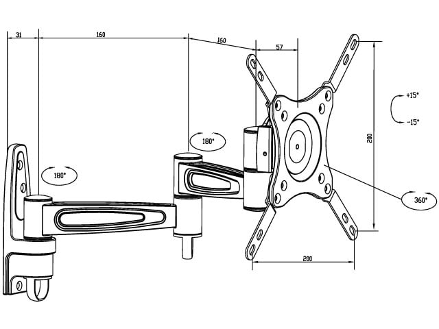 Multibrackets Flexarm 360 III 15-40” kaina ir informacija | Televizorių laikikliai, tvirtinimai | pigu.lt