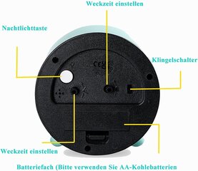 Analoginis žadintuvas su nakties lempute maitinamu baterijomis miegamojo nešiojamasis žadintuvas Kelioninis žadintuvas vaikams (žalias) цена и информация | Радиоприемники и будильники | pigu.lt
