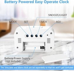 Skaitmeninis lovos žadintuvas LED ekrano laikrodis su reguliuojamu snaudimo režimu 12/24 valandų temperatūros datos laikmačio šviesos valdymas (baltas) цена и информация | Радиоприемники и будильники | pigu.lt