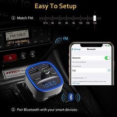 „Bluetooth“ FM siųstuvas automobiliui, mėlynos aplinkos šviesos belaidžio automobilio radijo imtuvo adapteris su laisvų rankų įranga, dvigubas USB įkroviklis 5V/2.4A ir 5V/1A, SD kortelė, USB diskas цена и информация | Автопринадлежности | pigu.lt