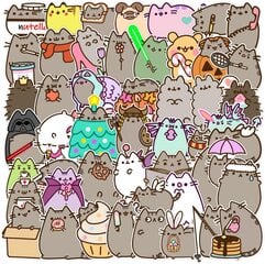 50 vnt Pusheen lipdukai nešiojamam kompiuteriui, buferiui kaina ir informacija | Aplikacijos, papuošimai, lipdukai | pigu.lt