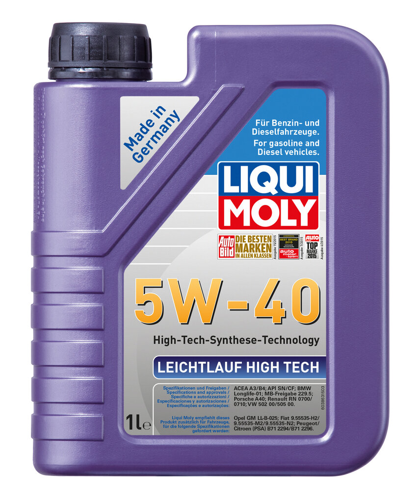 Liqui Moly Leichtlauf High Tech 5W-40 sintetinė variklinė alyva, 1L kaina ir informacija | Variklinės alyvos | pigu.lt