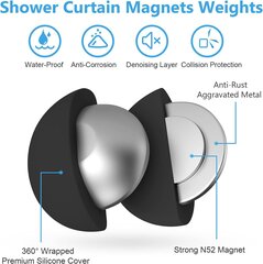 Dušo užuolaidų svarmenų pora, dušo užuolaidų magnetai, kurie niekada nerūdija, magnetai neleidžia dušo užuolaidų įdėklams išpūsti užuolaidų spaustukus – juodi kaina ir informacija | Vonios kambario aksesuarai | pigu.lt