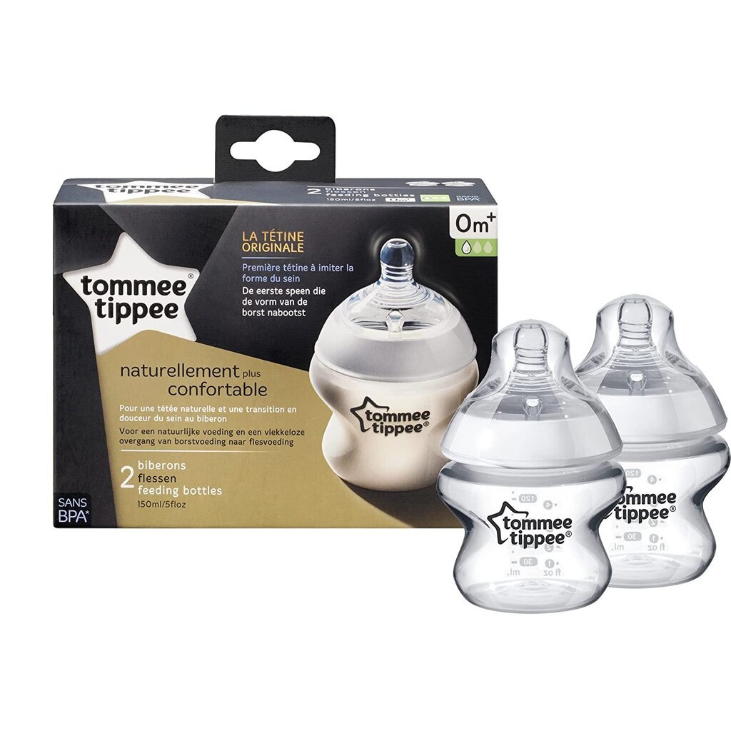 Buteliukai Tommee Tippee, 0 m+, 150 ml, 2 vnt., 42242071 цена и информация | Buteliukai kūdikiams ir jų priedai | pigu.lt