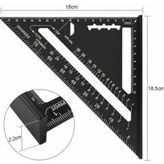 Dailidžių kvadratas 180 mm metalinis aliuminis kampo kampas 45 90 laipsnių kaina ir informacija | Kanceliarinės prekės | pigu.lt