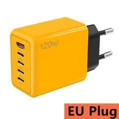 USB C greitas įkrovos įrenginys 3.0 greitas įkrovos įrenginys 5 uostai 120W PD galios adaptatorius iPhone Samsung Xiaomi Huawei geltonas kaina ir informacija | Krovikliai telefonams | pigu.lt