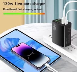 USB C greitas įkrovos įrenginys 3.0 greitas įkrovos įrenginys 5 uostai 120W PD galios adaptatorius iPhone Samsung Xiaomi Huawei geltonas kaina ir informacija | Krovikliai telefonams | pigu.lt