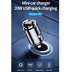 Jellico F6 38W Nano Mini Metal Car DC 12-24V Dual Port PD 20W USB-C + USB QC 18W Greitas Įkroviklis Juodas kaina ir informacija | Krovikliai telefonams | pigu.lt