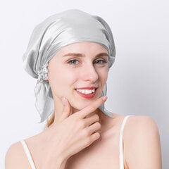 (Vieno dydžio sidabro pilka) 100% natūralus šilkmedžio šilko naktinis šilko kepuraitė miegamoji kepurė Pure Silk Hair Wrap Sleeping Beanie Moterys 19 Momme kaina ir informacija | Kepurės moterims | pigu.lt