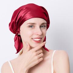 (Vieno dydžio vyno raudona) 100 % natūralaus šilkmedžio šilko naktinė šilko kepurė Miegamoji kepurė Pure Silk Hair Wrap Sleeping Beanie Moterys 19 Momme kaina ir informacija | Kepurės moterims | pigu.lt