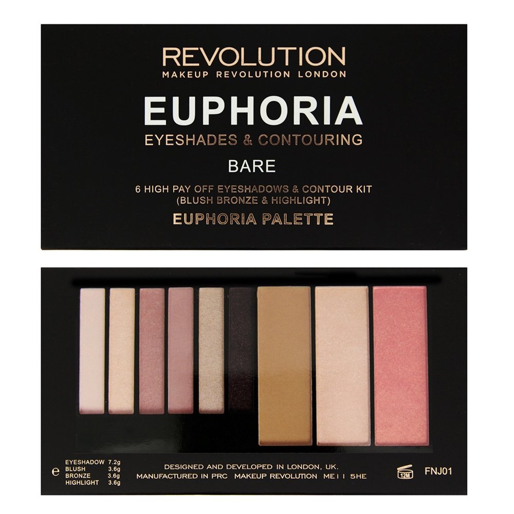 Veido kontūravimo ir akių šešėlių paletė Makeup Revolution London Euphoria 18 g, Bare цена и информация | Akių šešėliai, pieštukai, blakstienų tušai, serumai | pigu.lt