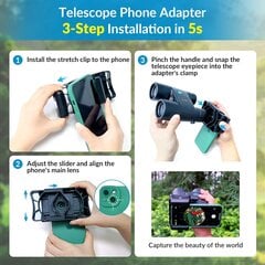 Universalus mobiliojo telefono adapteris „Spotting Scope“, suderinamas su žiūronais Binokuliarinis monokulinis taškas ir mikroskopas, Teleskopo tvirtinimo adapteris, patogus naudoti, tinka visiems išmaniesiems telefonams цена и информация | Держатели для телефонов | pigu.lt