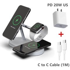 30W 3 viename magnetinis belaidžio įkroviklio stovas, skirtas iPhone 14 13 12 Pro Max Apple Watch 8 7 Airpods Indukcinio greito įkrovimo stotis Balta su JAV kištuku kaina ir informacija | Elementų krovikliai | pigu.lt