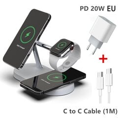 30W 3 viename magnetinis belaidžio įkroviklio stovas, skirtas iPhone 14 13 12 Pro Max Apple Watch 8 7 Airpods Indukcinė greito įkrovimo stotis Balta su ES kištuku kaina ir informacija | Elementų krovikliai | pigu.lt