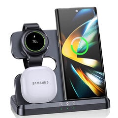 30 W 3 viename belaidžio įkroviklio stovas, skirtas Samsung S22 S21 Fold 4 Galaxy Watch 5 Pro 4 3 Active 2/1 Buds greito įkrovimo doko stotis Juoda kaina ir informacija | Elementų krovikliai | pigu.lt