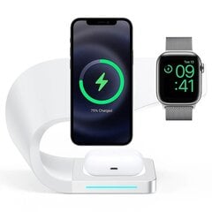 3 viename belaidžių įkroviklių stovas, skirtas iPhone 14 13 12 Pro Max Mini magnetinis įkrovimo dokas, skirtas Airpods Apple watch 8 ChargerWhite цена и информация | Зарядные устройства для элементов питания | pigu.lt