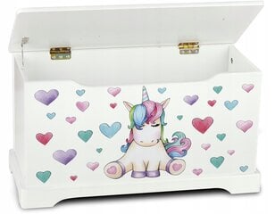 Žaislų dėžė „Leomark Unicorn“, balta 59 x 26 x 32 cm kaina ir informacija | Vaikiškos komodos | pigu.lt