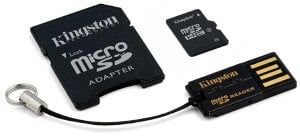 Kingston MicroSDHC 16GB + skaitytuvas USB 2.0 + SD adapteris kaina ir informacija | Atminties kortelės telefonams | pigu.lt