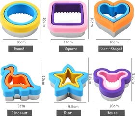 Sumuštinių pjaustyklės ir sandariklio 6 dalių rinkinys duonos keptuvės, sausainių pjaustyklės blynų kepimo aparatas dinozauras, širdelės formos kvadratas, apvalus vaikams, „pasidaryk pats“ pusryčių duonos formelė цена и информация | Кухонная утварь | pigu.lt
