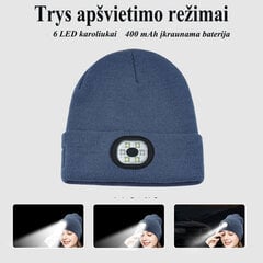 Unisex akrilo kepurė Beanie su LED USB-C įkraunama juoda цена и информация | Мужские шарфы, шапки, перчатки | pigu.lt