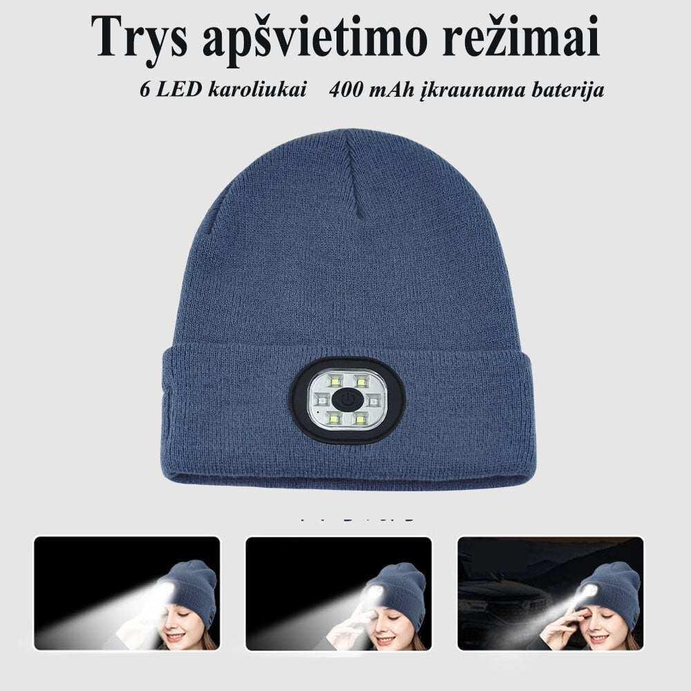 Unisex akrilo kepurė Beanie su LED USB-C įkraunama rožinė цена и информация | Vyriški šalikai, kepurės, pirštinės | pigu.lt