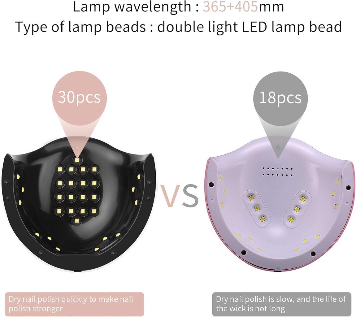 Nagų džiovintuvo lempa, 30 LED/UV lempa nagams, 30/60/99s laikmatis, UV lempa šelako nagams, skaitmeninis ekranas, tinka visam geliniam nagų lakavimui kaina ir informacija | Manikiūro, pedikiūro priemonės | pigu.lt