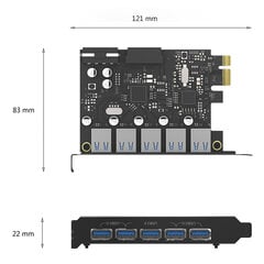 ORICO PVU3-5O2I stalinis kompiuteris 7 prievadų USB3.0 išplėtimo plokštė didelės spartos perdavimo PCI-E važiuoklės išplėtimas juodas kaina ir informacija | Atminties kortelės telefonams | pigu.lt