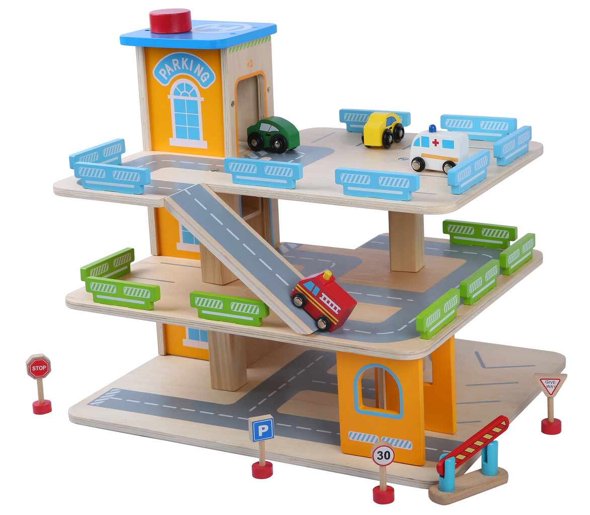 Medinė 3-jų aukštų automobilio stovėjimo aikštelė Gerardo's toys 39263 kaina ir informacija | Žaislai berniukams | pigu.lt