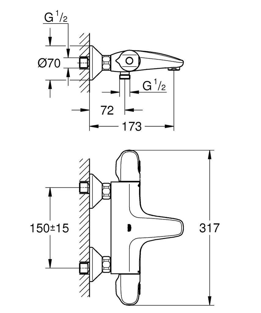 GROHE Grohtherm 1000 termostatinis vonios/dušo maišytuvas 34155003 kaina ir informacija | Vandens maišytuvai | pigu.lt