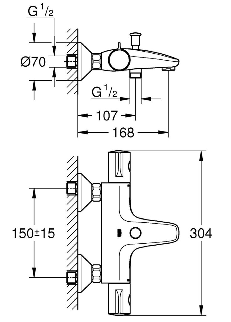 GROHE Grohtherm 800 termostatinis vonios maišytuvas, su perjungikliu, vandenį taupantis, chromas, 34567000 kaina ir informacija | Vandens maišytuvai | pigu.lt