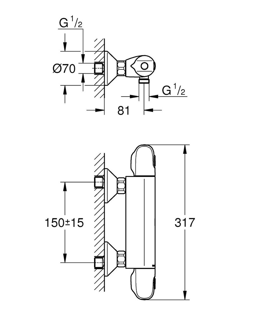 GROHE Grohtherm 1000 termostatinis dušo maišytuvas 34143003 цена и информация | Vandens maišytuvai | pigu.lt