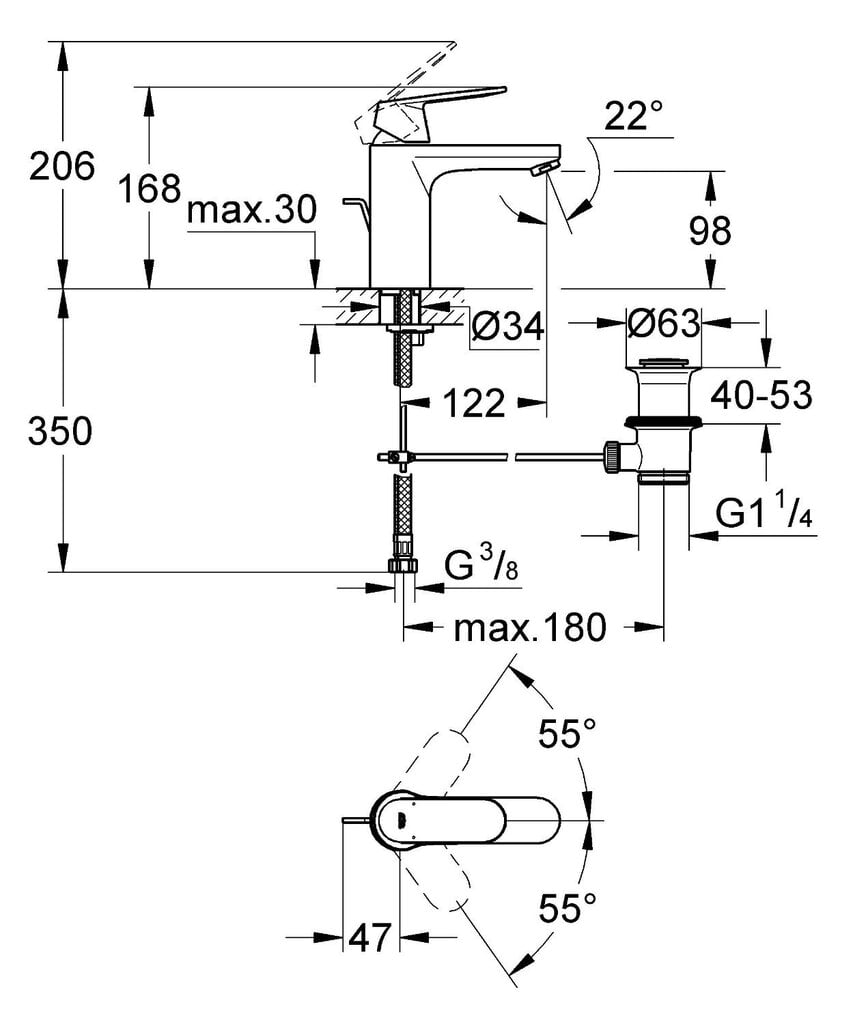 GROHE Eurosmart Cosmopolitan praustuvo maišytuvas, M-dydžio 23325000 цена и информация | Vandens maišytuvai | pigu.lt