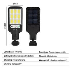 (108 COB) Saulės gatvių apšvietimas lauko saulės lempa su 3 šviesos režimų vandeniui atspariu judesio jutikliu apsaugos lempa sodo kiemo tako kiemui цена и информация | Гирлянды | pigu.lt