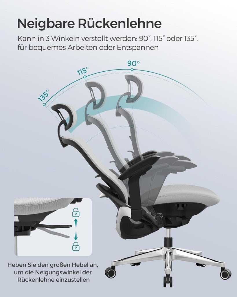 Darbo kėdė su ergonomišku atlošu ir reguliuojama balandžių pilka kaina ir informacija | Biuro kėdės | pigu.lt