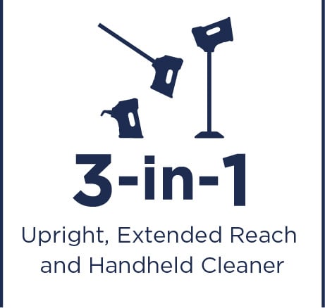 Upright, extended reach and handheld cleaner