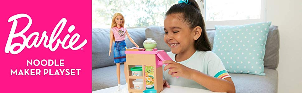 ​Barbie Noodle Bar Playset with Blonde Doll, Workstation, 2 White and Green Dough Containers